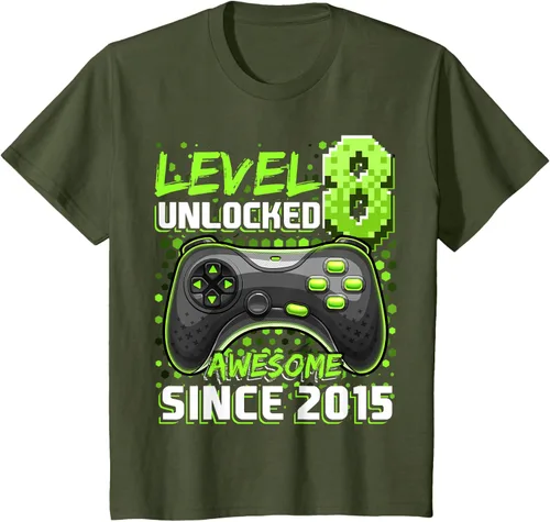 Vista 10 de Level 8 Unlocked Awesome 2015 Video Game 8th Birthday Boy T-Shirt, Negro
