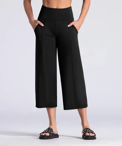Vista 7 de THE GYM PEOPLE Bootleg - Pantalones capri de yoga para mujer, control de abdomen, cintura alta, pantalones cortos acampanados con bolsillos