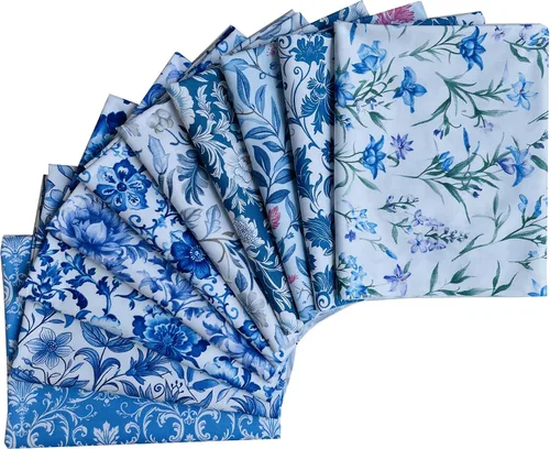 Vista 17 de Paquetes de tela de algodón acolchado de 18 x 22 pulgadas para coser, 10 unidades de flores blancas y negras 18" x 22" Fat Quarters Quilting