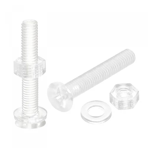Vista 10 de uxcell Tornillos de máquina Phillips de plástico M6 x 0.472 in con tuercas y arandelas planas, pernos de máquina de cabeza plana de PC