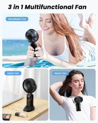 Vista 4 de coldSky Ventilador de mano portátil, batería de 4000mAh, ventiladores de viaje personales multifunción 3 en 1 con pantalla digital, ventilador