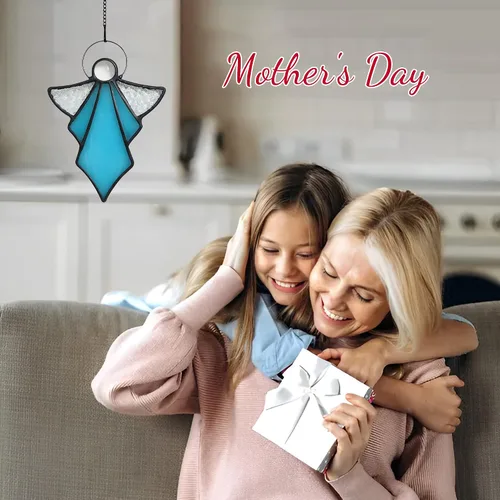 Vista 2 de Adorno de ángel para colgar en vitrales, decoración de vacaciones, regalos conmemorativos de condolencias, regalos de ángel para mujeres (azul) 5.5