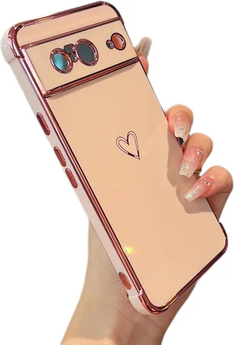Vista 112 de ZTOFERA Funda diseñada para Google Pixel 7a, bonito diseño de corazones de amor con borde chapado y protección de lente de cámara, para Google Pixel