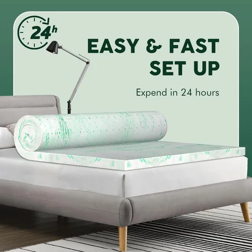 Vista 4 de BedsPick Cubrecolchón individual XL de 3 pulgadas, protector de colchón de espuma viscoelástica con infusión de gel, para dormitorio universitario