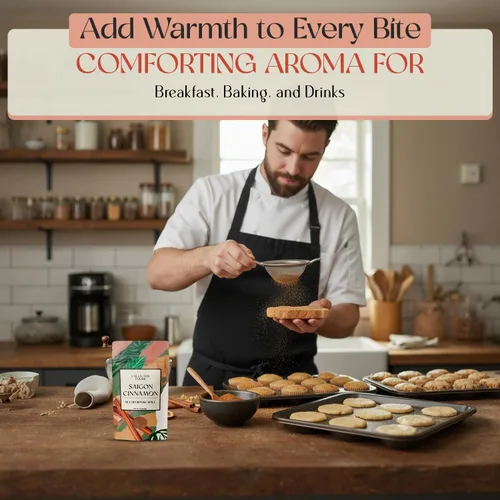 Vista 8 de Collected Foods Polvo de canela vietnamita de Saigón de alta calidad. Mezcla molida pura para hornear, cocinar y beber. Mezcla de canela de sabor