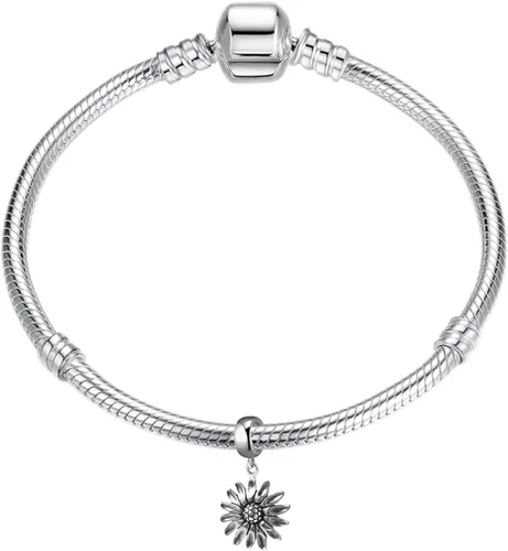 Vista 3 de Abalorio de girasol de plata de ley 925 con diseño de flor de sol para cumpleaños, aniversario, para pulsera Pandora