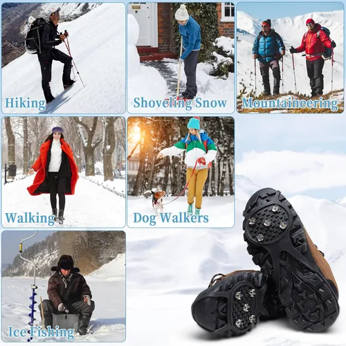 Vista 5 de 2 pares de pinzas antideslizantes, pinzas de hielo, tacos de tracción para zapatos de nieve, crampones con 10 tacos de acero