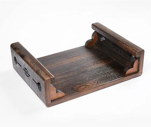 Vista 3 de Taburete bajo de madera, taburete rectangular para cama, escalera de superficie grande para cocina y baño, taburete reposapiés debajo