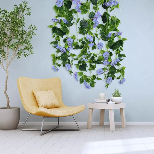 Vista 6 de AirSun Vid de flores artificiales de gloria matutina, 2 plantas colgantes de 15 pies, guirnalda de seda falsa de plantas verdes falsas