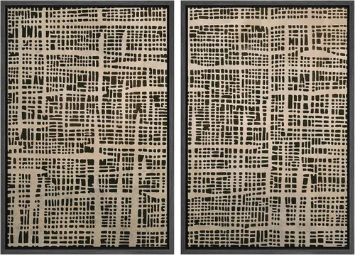 Vista 87 de SIGNWIN Lienzo enmarcado para pared, juego de arte de collage de ondas en espiral de mediados de siglo, formas abstractas, acogedor, neutro