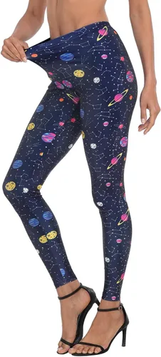 Vista 5 de HDE Leggings de entrenamiento con diseño de moda. Divertidos estampados impresos con gráficos de moda