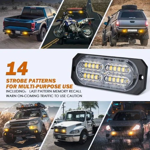 Vista 5 de Xprite Kit de luces estroboscópicas de emergencia con 20 luces LED de montaje empotrado en superficie de color ámbar, ultradelgado, salpicadero