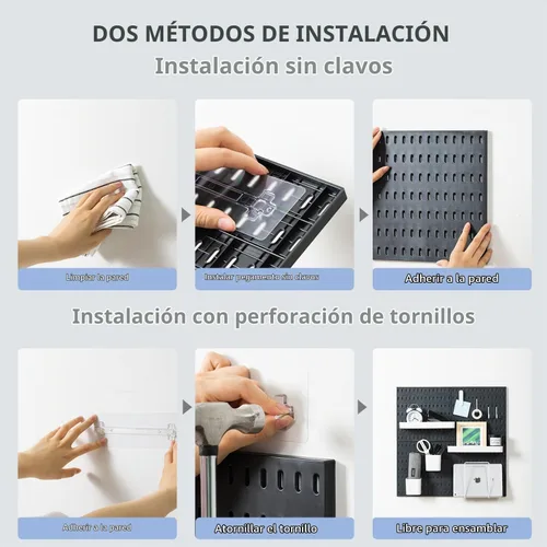Vista 4 de VUSIGN Pegboard Combination Wall Organizer Kit 22" x 22", Black 4 piezas de tableros de clavijas y 17 accesorios, kit de panel de clavijas de negro