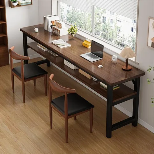Vista 4 de Escritorio de oficina cuadrado de 15.7 pulgadas de frente a atrás, mesa larga rectangular para sala de estar, escritorio extra largo, estante