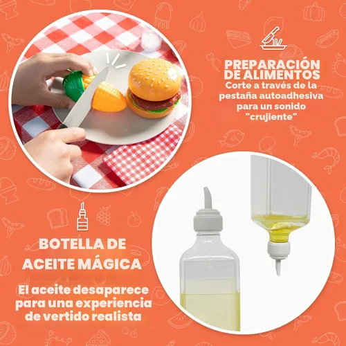 Vista 3 de 27 piezas de juego de parrilla de barbacoa para niños, juguete de parrilla de barbacoa de patio trasero, juego de juguetes de parrilla para niños