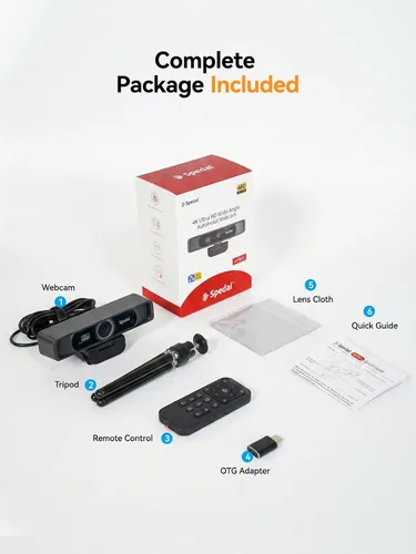 Vista 16 de Spedal Cámara web 4K con trípode, cámara web USB gran angular de 120°