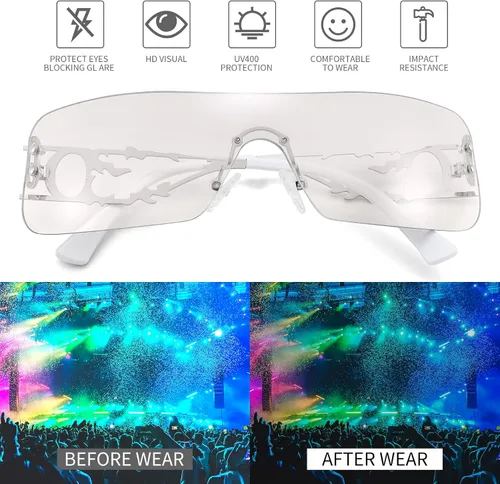 Vista 6 de Gafas de sol envolventes Y2K para mujeres y hombres, futuristas sin marco, lentes degradados