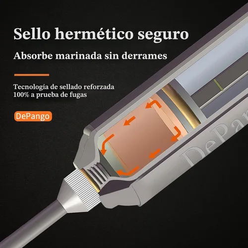 Vista 7 de DePango Inyector de carne, kit de jeringa de sabor de adobo de acero inoxidable con ventana de medición de 2 onzas para ahumadores, parrilla
