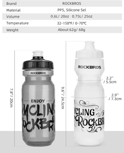 Vista 7 de ROCKBROS - Botella de agua para bicicleta, 20-25 onzas, sin BPA, a prueba de fugas, botella exprimible