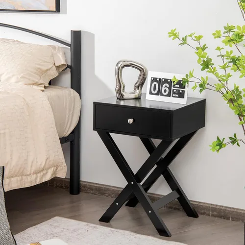 Vista 2 de Giantex Mesita de noche con cajón, mesa auxiliar en forma de X, mesa auxiliar moderna para sofá, mesa de noche multifuncional para el hogar, sala