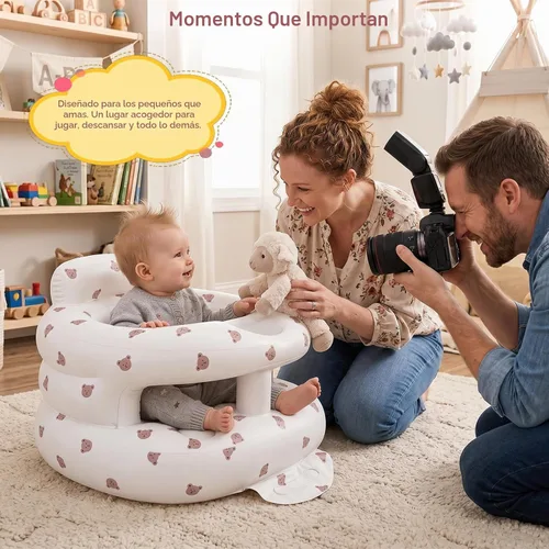 Vista 9 de Asiento inflable para bebé de 3 a 36 meses, silla de bebé con cerca y bomba de aire incorporada, asiento de piso inflable para bebé con soporte