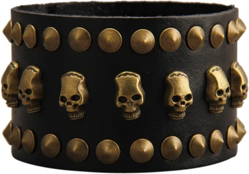 Vista 13 de Pulsera de cuero para hombre, brazaletes de cuero punk, pulsera de cuero negro para mujer