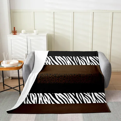 Vista 11 de Leopard Print Throw Blanket,40x50,African Wild Animal Skin Print Fleece Blanket for Teens Adults,Zebra Geometric Stripes Wildlife Tribal