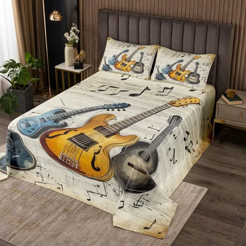 Vista 13 de Homewish Colcha de guitarra roja tamaño individual, juego de ropa de cama de música Hip Pop para decoración de habitación de niños y niñas, juego