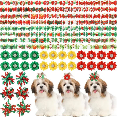Vista 10 de Kacctyen 150 lazos para perros del día de San Patricio con bandas de goma, lazo para el pelo de perro Yorkie con flores del día de San Patricio
