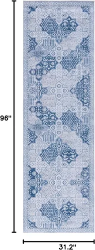 Vista 2 de SAFAVIEH Tucson Collection - Alfombra lavable de 2 pies 6 pulgadas x 8 pies, gris y azul marino, antideslizante, ideal para zonas de alto tráfico
