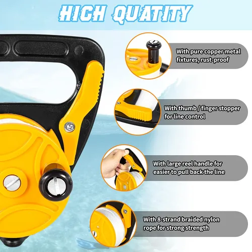 Vista 3 de Anclaje compacto de 150 pies para kayak con tapón de pulgar para buceo submarino de seguridad