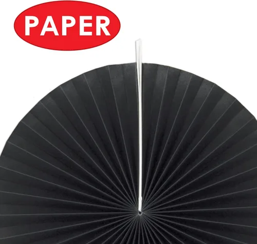 Vista 2 de Beistle 10 abanicos decorativos redondos de papel negro y dorado y lámina metálica para Nochevieja, premios, decoraciones nocturnas, suministros