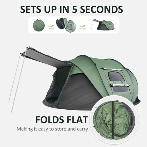 Vista 5 de Tienda de campaña desplegable para camping, tienda de campaña para 4 personas con almacenamiento adicional, protección UV, impermeable, costuras