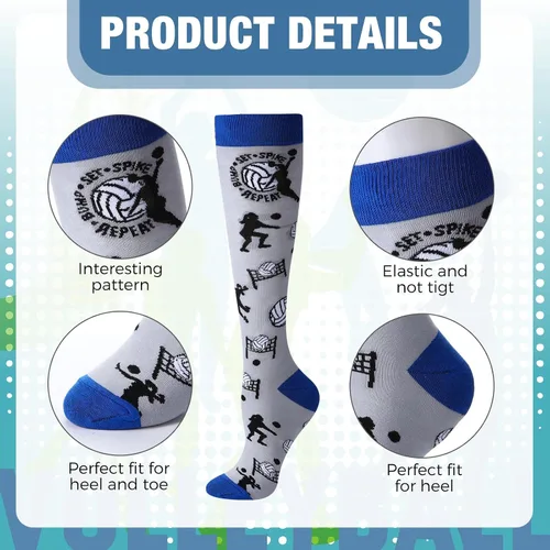Vista 2 de 5 pares de calcetines novedosos de voleibol, fútbol, sóftbol para mujeres y hombres, divertidos calcetines deportivos de serie alta, regalos