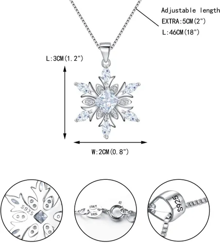 Vista 6 de EVER FAITH - Colgante de plata de ley 925 con circonitas para mujer, diseño de copo de nieve