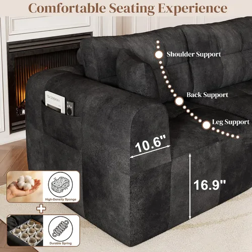 Vista 8 de Squireewo Sofá seccional modular de 110" con asiento profundo, sofá en forma de L sin costuras tapizado en forma de nube con otomano convertible