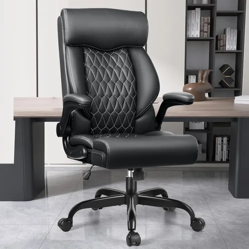 Vista 13 de Silla ejecutiva de oficina de respaldo alto - Escritorio ergonómico para computadora con función de balanceo, de cuero para gerencia