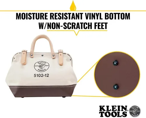 Vista 3 de Klein Tools 5102-12 Bolsa de herramientas resistente de lona natural, bolsa de herramientas portátil, bolsa multiusos con abertura amplia