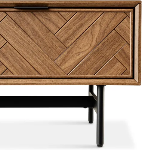 Vista 5 de mopio Axis - Mesa auxiliar de nogal en espiga de 47 pulgadas con patas y asas de metal negro delgadas reforzadas, diseño industrial