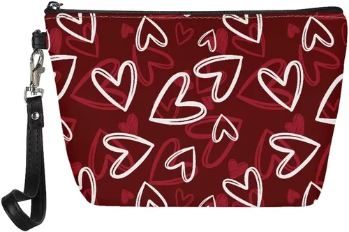 Vista 27 de Howilath Abstract Art Cat Cosmetic Pouch for Women PU Leather Toiletry Storage Bag Trapezoid Makeup Bags with Wrist Strap