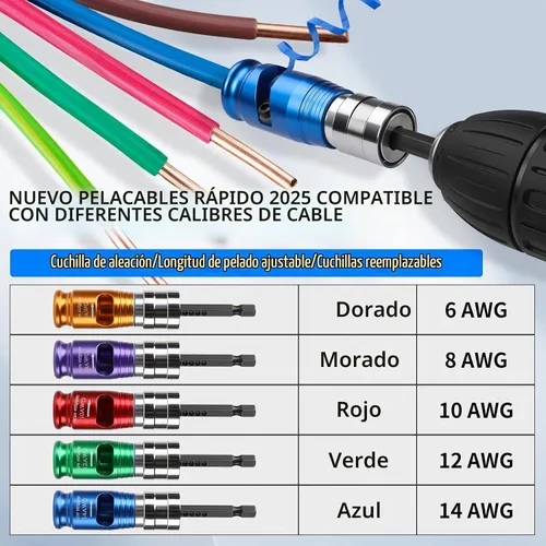 Vista 2 de Pelacables y herramienta Twister para taladro, 8 en 1, 6-14 AWG