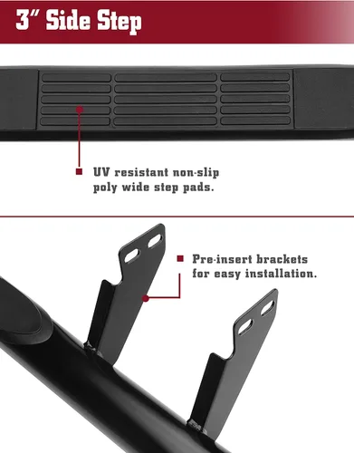Vista 4 de TAC - Estribos laterales para Hummer H2 / H2 SUT 2003-2010 (modelos compatibles con riel de roca original), barras laterales negras de 3 pulgadas