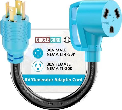 Vista 11 de CircleCord Cable adaptador NEMA L5-30P a L14-30R, adaptador de interruptor de transferencia de generador de 4 a 3 puntas, bloqueo giratorio