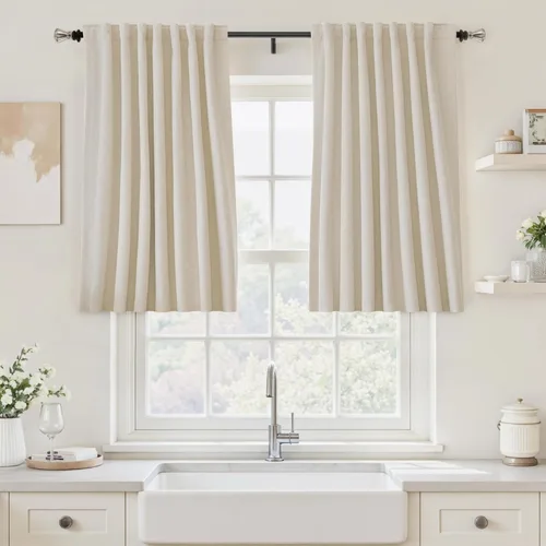 Vista 69 de UHITECH Cortinas cortas de lino de 24 pulgadas de largo para ventanas pequeñas de granja, cortinas opacas modernas para sala de estar, pestañas