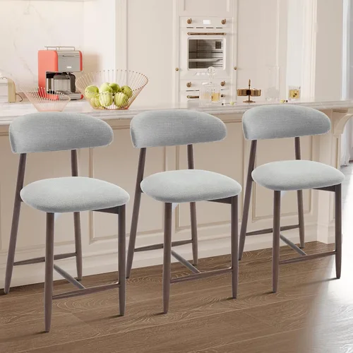 Vista 9 de Taburetes de bar tapizados de altura de mostrador, sillas de isla de cocina con respaldo, taburetes de mostrador modernos con patas de madera