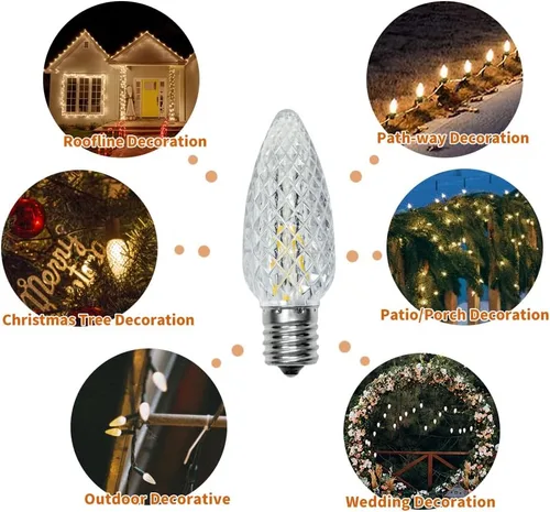 Vista 7 de Paquete de 50 luces LED C9 de Navidad, inastillables, impermeables, cálidas, 2700 K, plástico Cálido paquete de 50