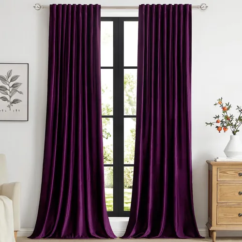 Vista 15 de PRIMROSE Cortinas de terciopelo champán de 63 pulgadas de largo para sala de estar, juego de 2 paneles opacos, bolsillo para barra, pestaña trasera