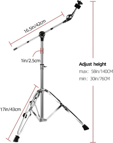 Vista 2 de Cymbal Stand with Drum Sticks Holder, Adjust high Boom and Straight Combo,Double Braced Legs with Rubber Feet Ride and Crash cymbal stands