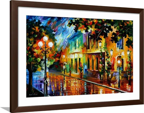 Vista 7 de ART.COM Arte enmarcado para pared, diseño de flores nocturnas de Leonid Afremov, decoración escénica, 18 x 12 pulgadas, marco negro con paspartú