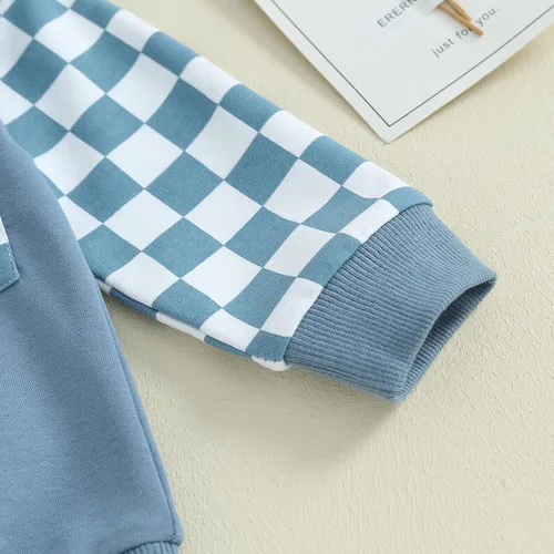 Vista 6 de LIOMENGZI Conjunto de pantalones para bebés y niños, sudadera larga con capucha y bloques de color, conjunto de ropa para otoño e invierno